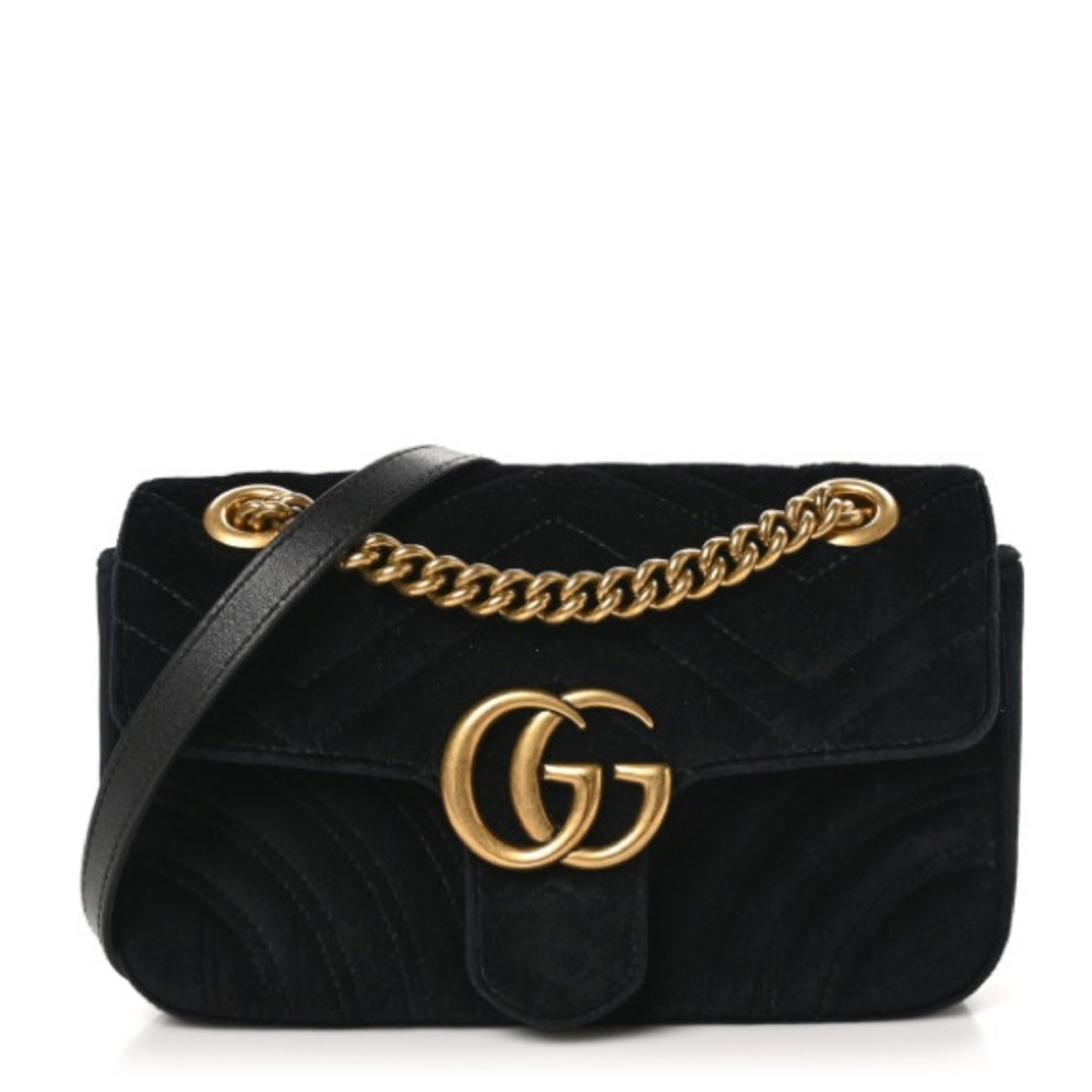 Gucci Black Velvet Matelasse Mini GG Marmont